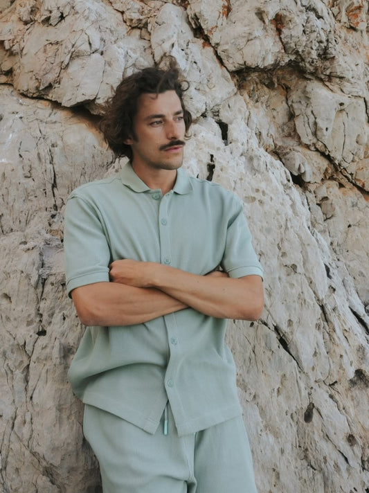 Shirt Falkvik Waffle Iceberg Green GOTS