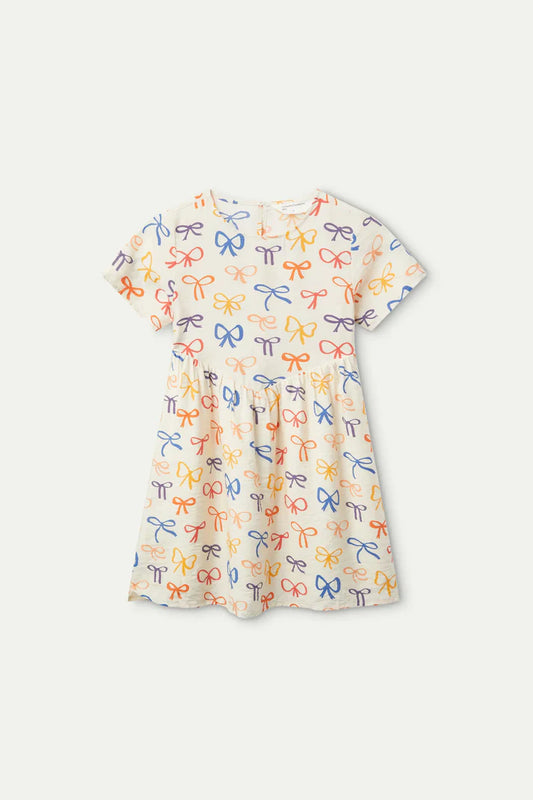 OUTLET - Vestido corto de niña estampado lazos - 11400