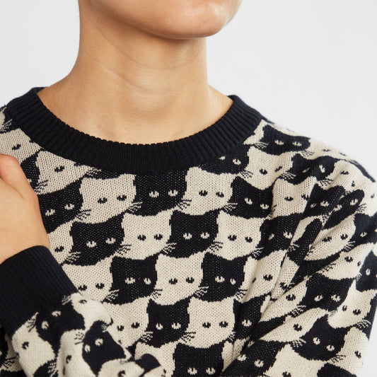 Sweater - Arendal Pepita Cats Oat White