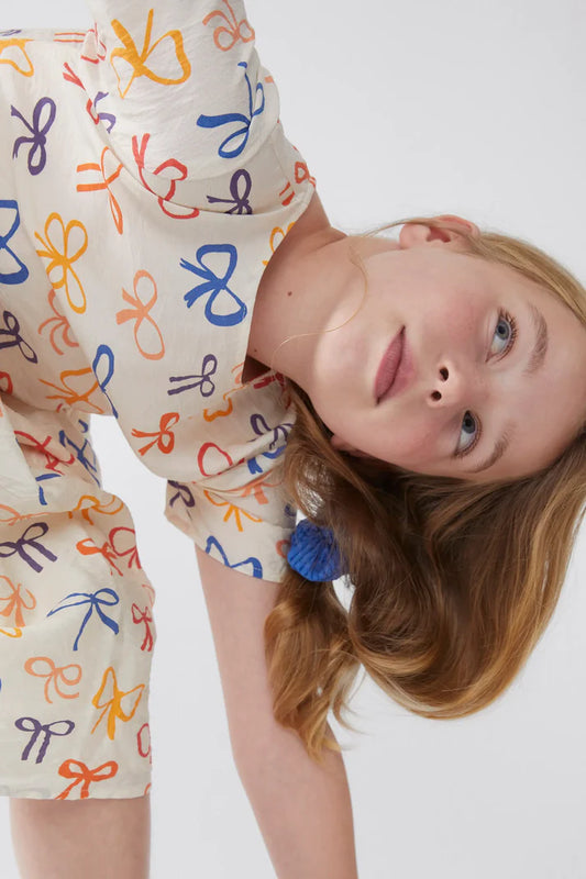 OUTLET - Vestido corto de niña estampado lazos - 11400