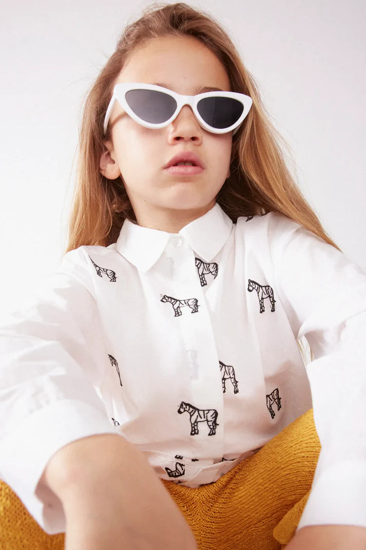 OUTLETCamisa de niña cebras bordadas blanca - 41421