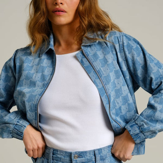 Jacket Sunna Denim Pepita Cats Light Blue GOTS
