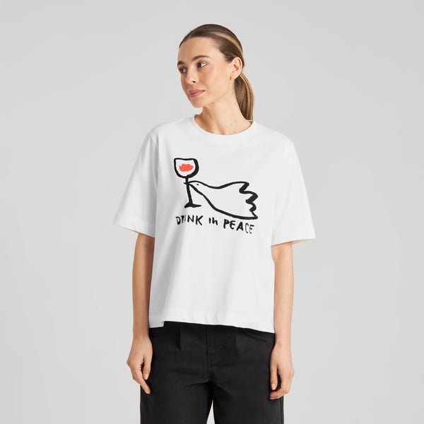 T-shirt Vadstena Drink In Peace White GOTS