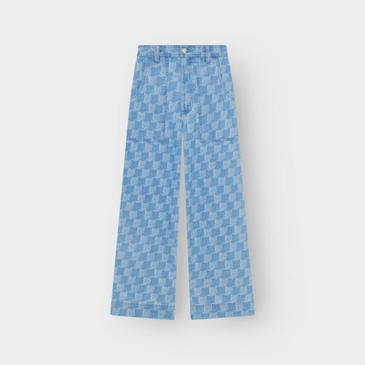 Workwear Pants Vara Denim Pepita Cats Light Blue GOTS